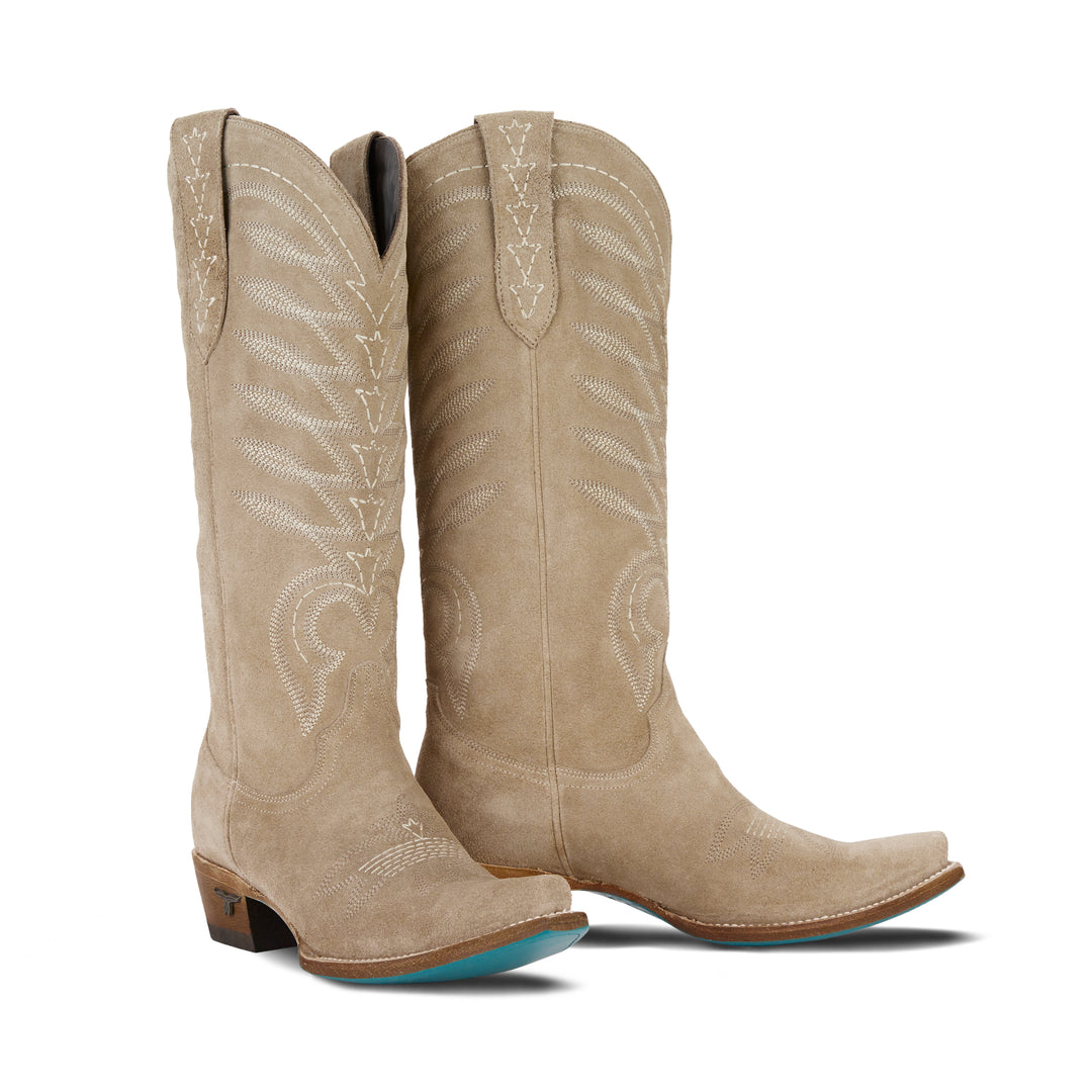 Squash Blossom Boot - Latte Suede Ladies Boot Latte Suede Western Fashion by Lane