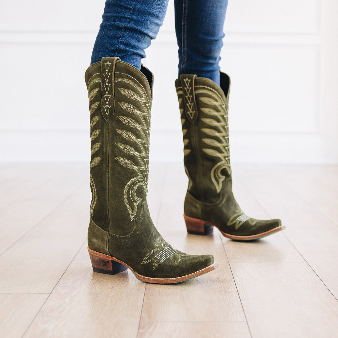Squash Blossom - Olive Suede Ladies Boot Olive Suede Western Fashion by Lane