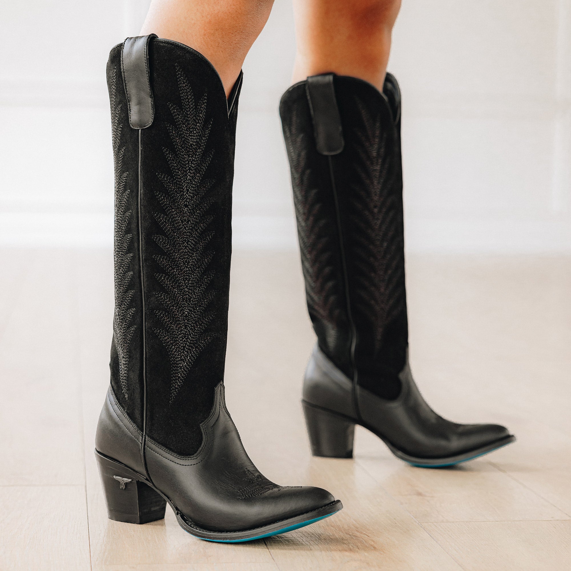 Jentry Knee High Boot - Jet Black & Soft Black Suede Ladies Boot Western Fashion by Lane