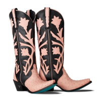 Jolene Exotic Boot - Blush Ostrich & Jet Black Ladies Boot Blush Ostrich Western Fashion by Lane