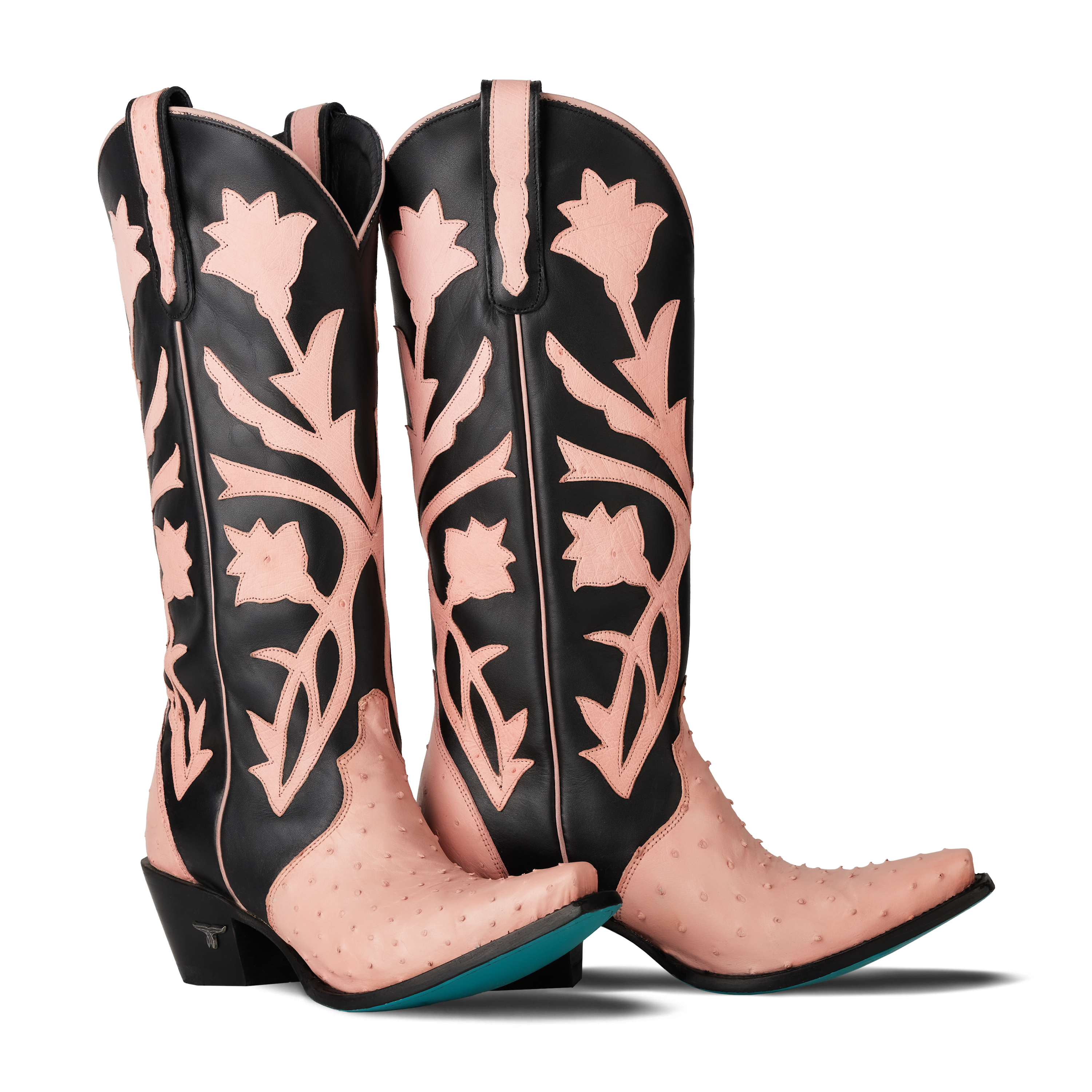 Jolene Exotic Boot - Blush Ostrich & Jet Black Ladies Boot Blush Ostrich Western Fashion by Lane