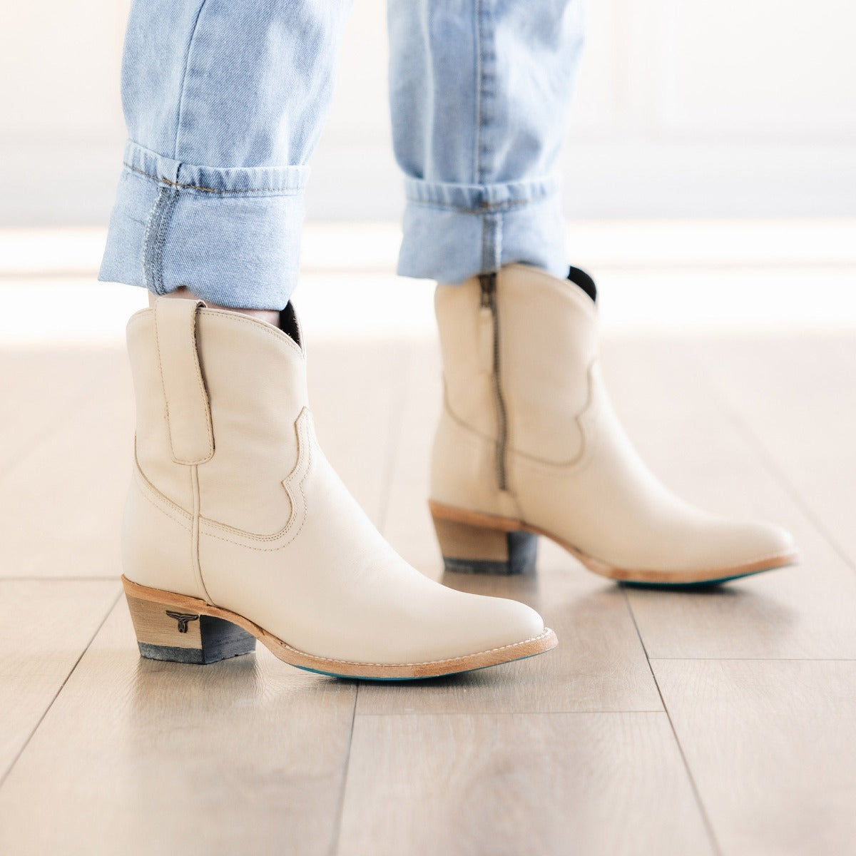 Plain Jane Bootie in Pale Ivory Womens Western Ankle Boots