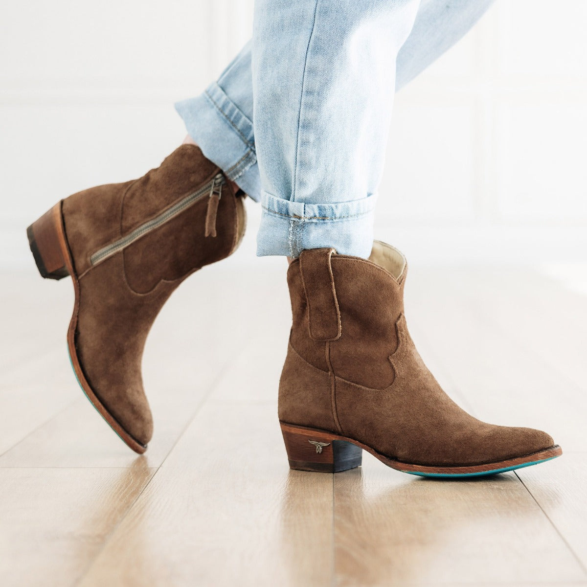 Plain Jane Bootie Women's Brown Suede Leather Western Ankle Boots