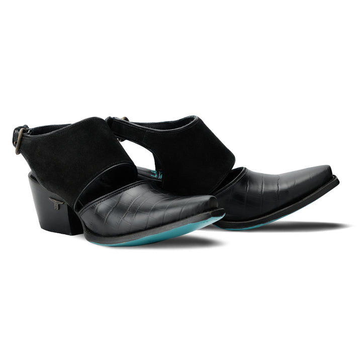 Plain Robin Mule - Soft Black Suede Mule Black Croc & Soft Black Suede Western Fashion by Lane