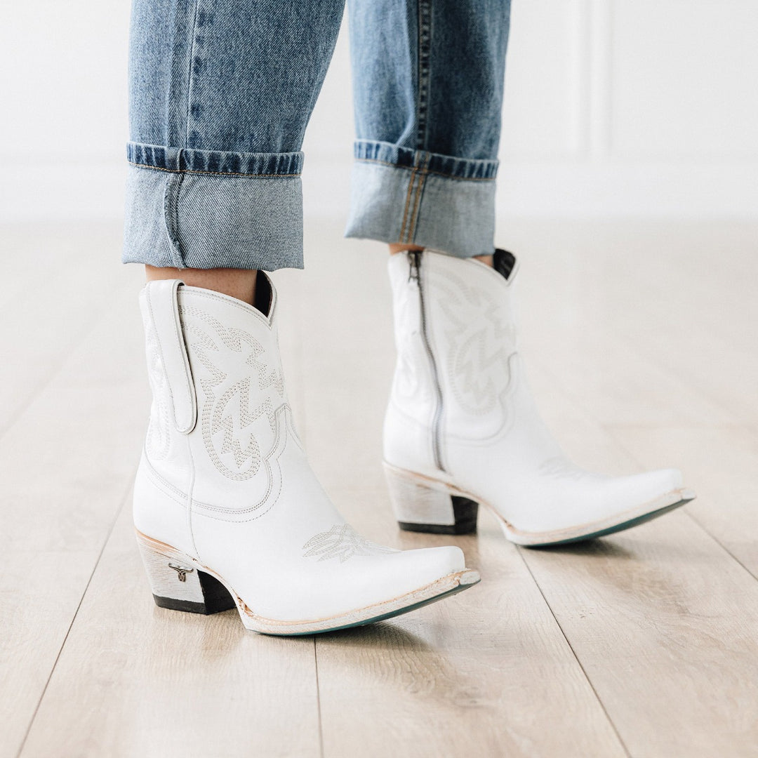 Smokeshow Bootie  Women's White Cowboy Ankle Boot Snip Toe Fashion