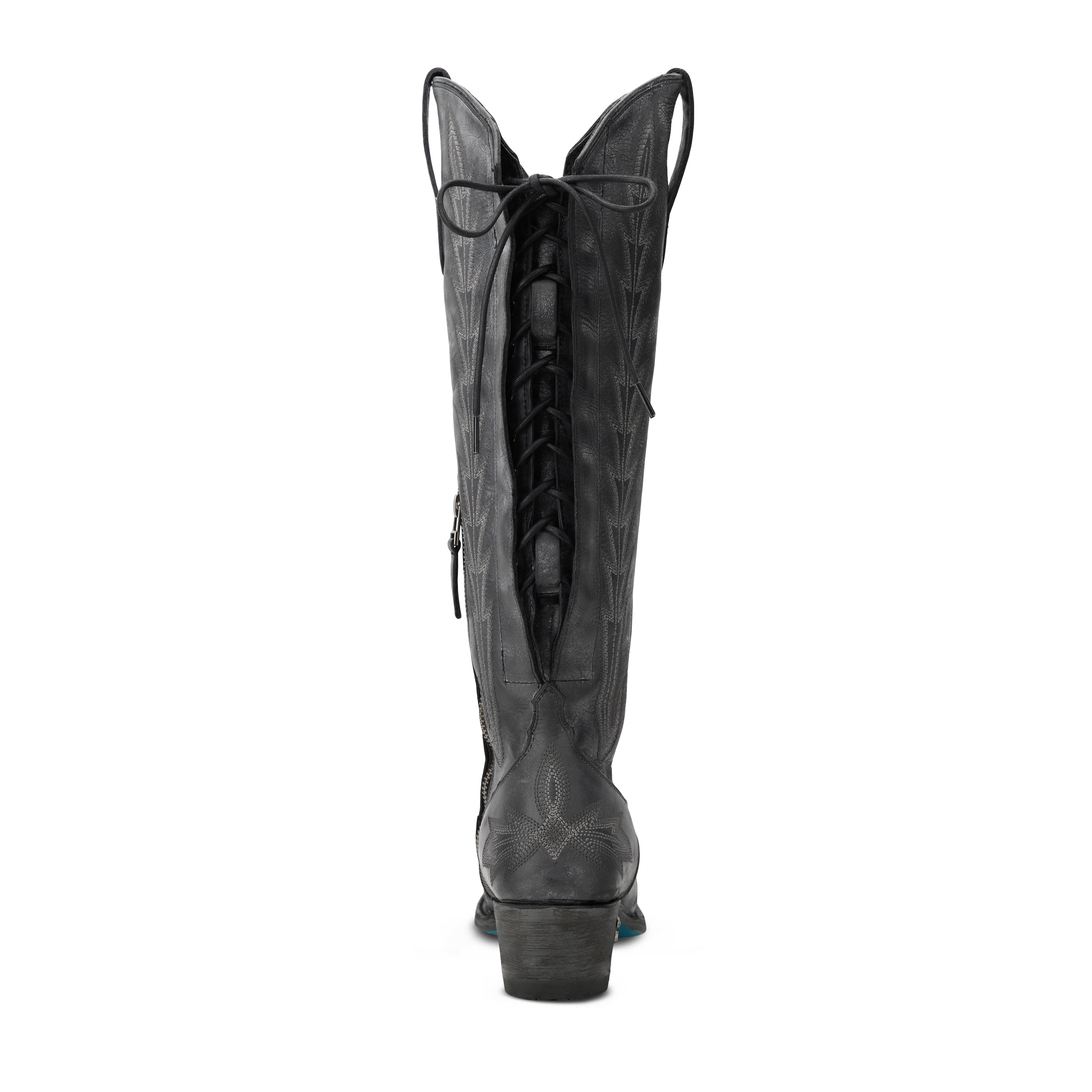 Lexington Knee High Corset- Distressed Jet Black Ladies Boot  Western Fashion by Lane