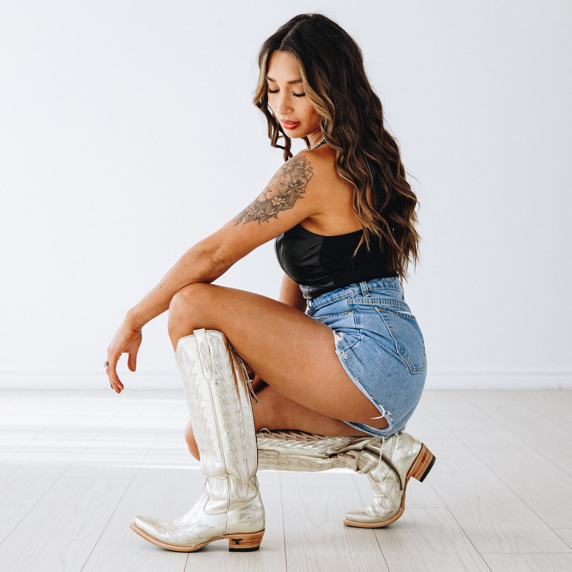 Lexington Knee High Corset - Champagne Metallic Ladies Boot Western Fashion by Lane