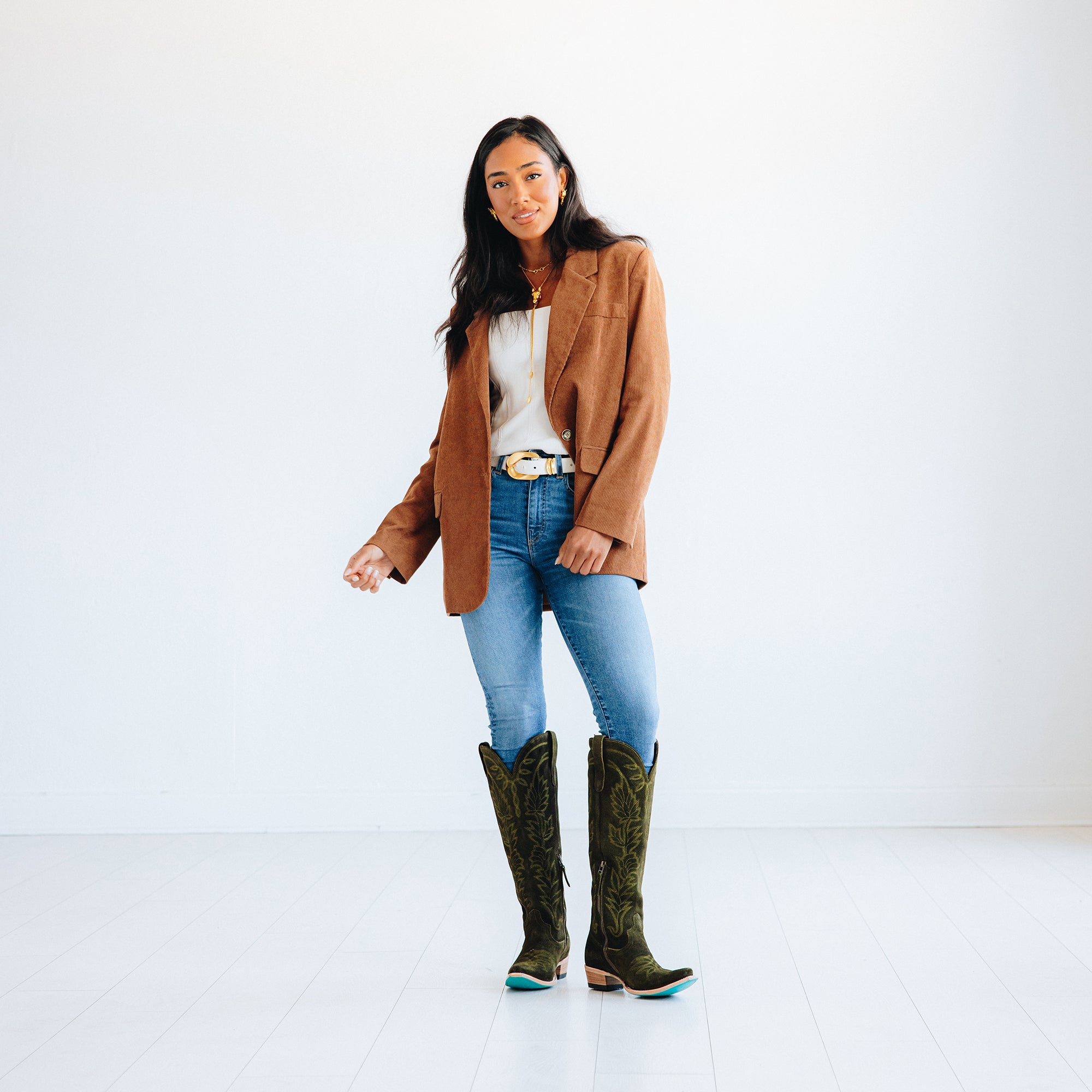 Sandaga Knee High - Olive Suede Ladies Boot Western Fashion by Lane