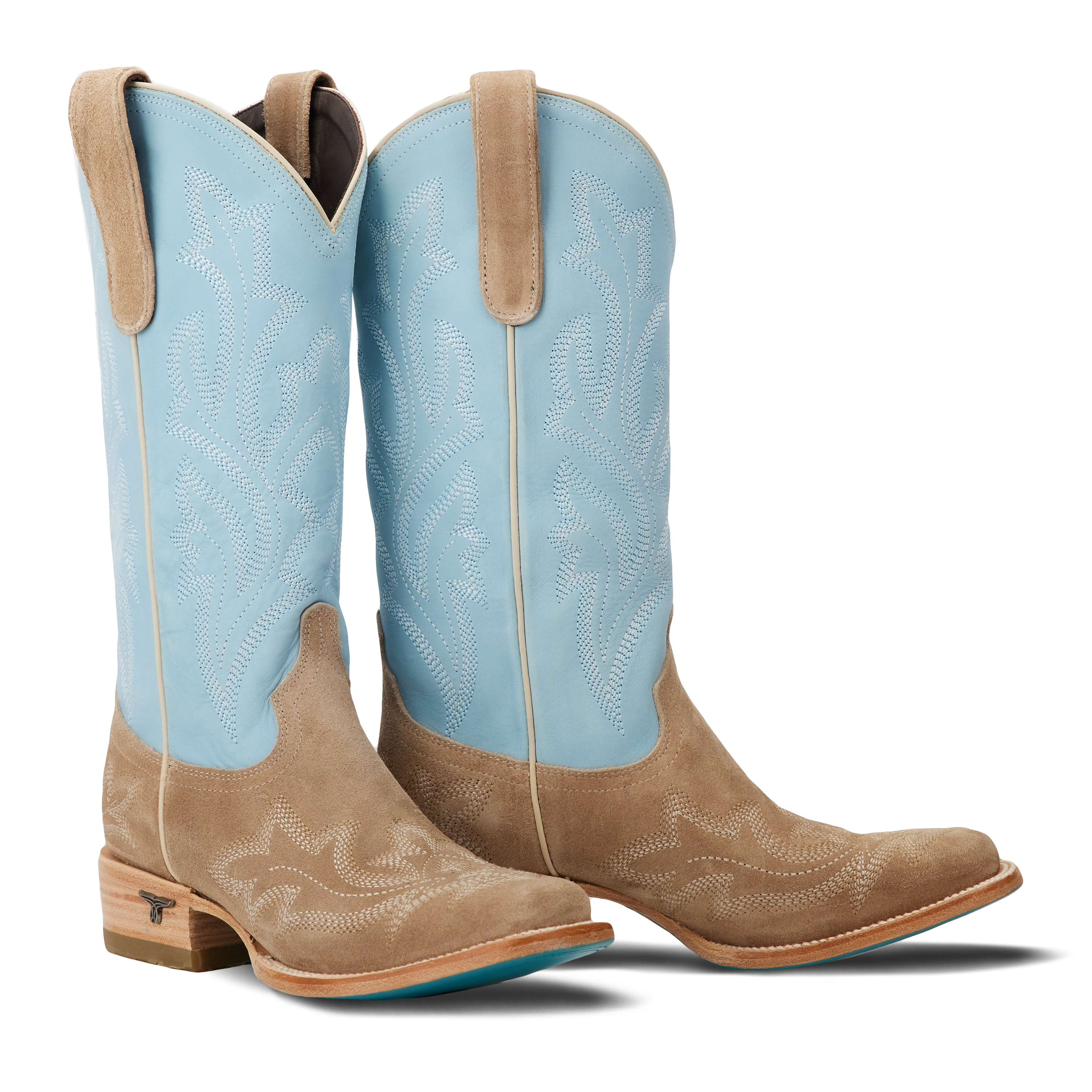 Saratoga Square Boot - Latte Suede and Powder Blue