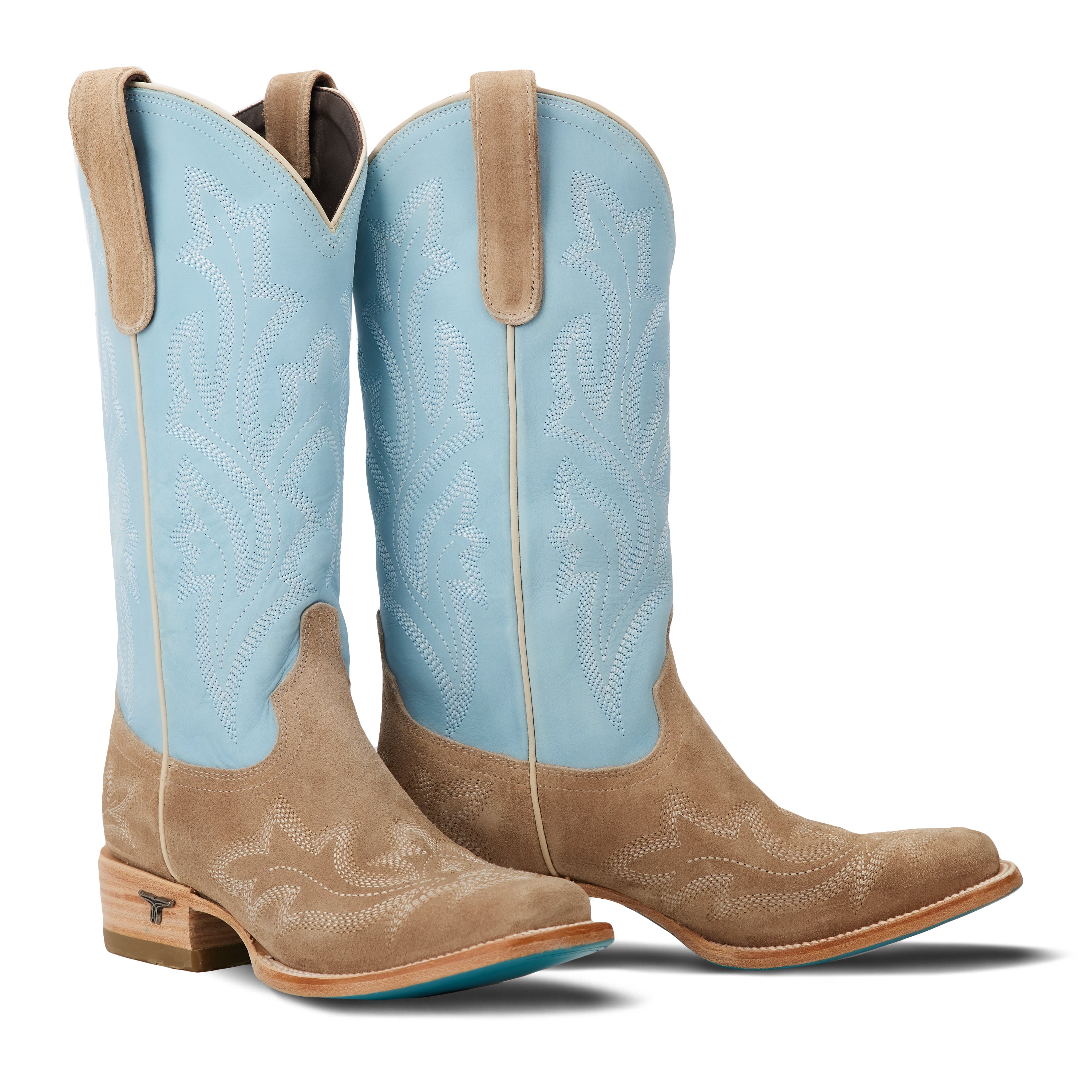 Saratoga Square Boot - Latte Suede and Powder Blue Ladies Boot Latte suede Western Fashion by Lane