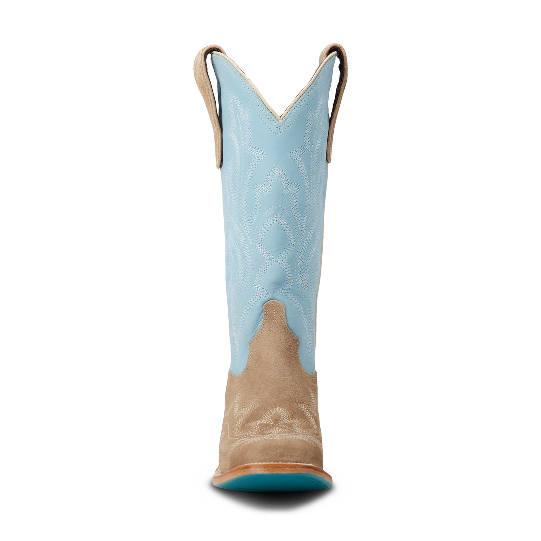 Saratoga Square Boot x West Desperado - Latte Suede and Powder Blue Ladies Boot Western Fashion by Lane