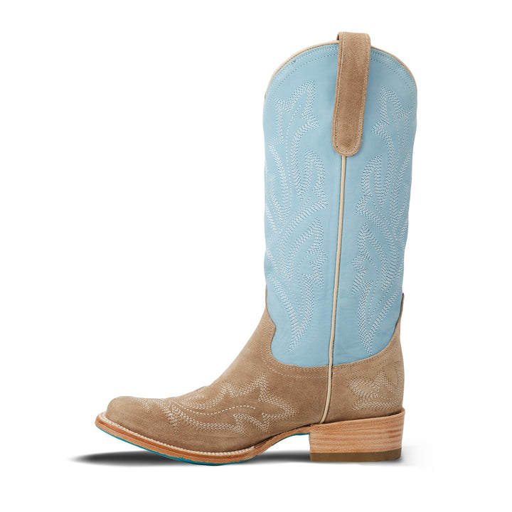 Saratoga Square Boot x West Desperado - Latte Suede and Powder Blue Ladies Boot Western Fashion by Lane