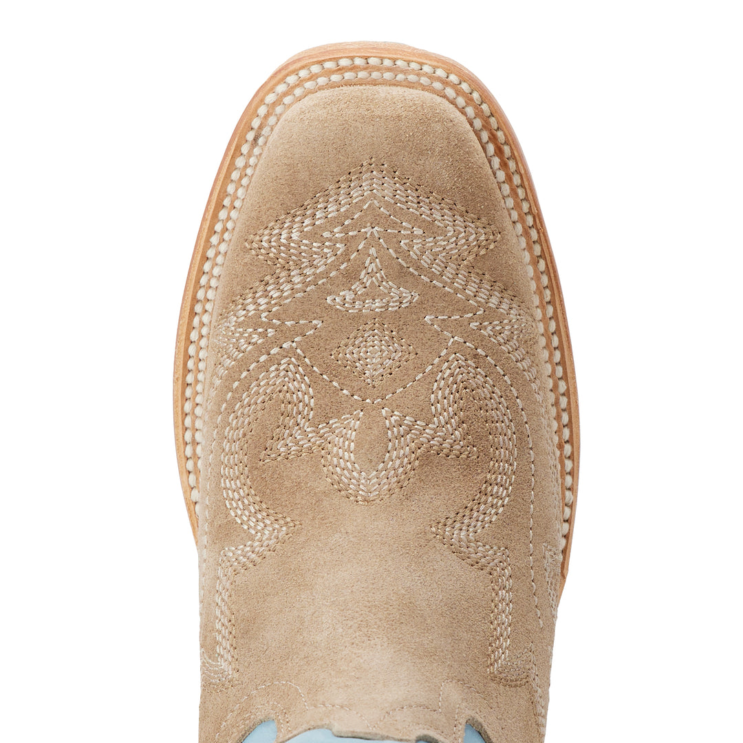 Saratoga Square Boot x West Desperado - Latte Suede and Powder Blue Ladies Boot Western Fashion by Lane