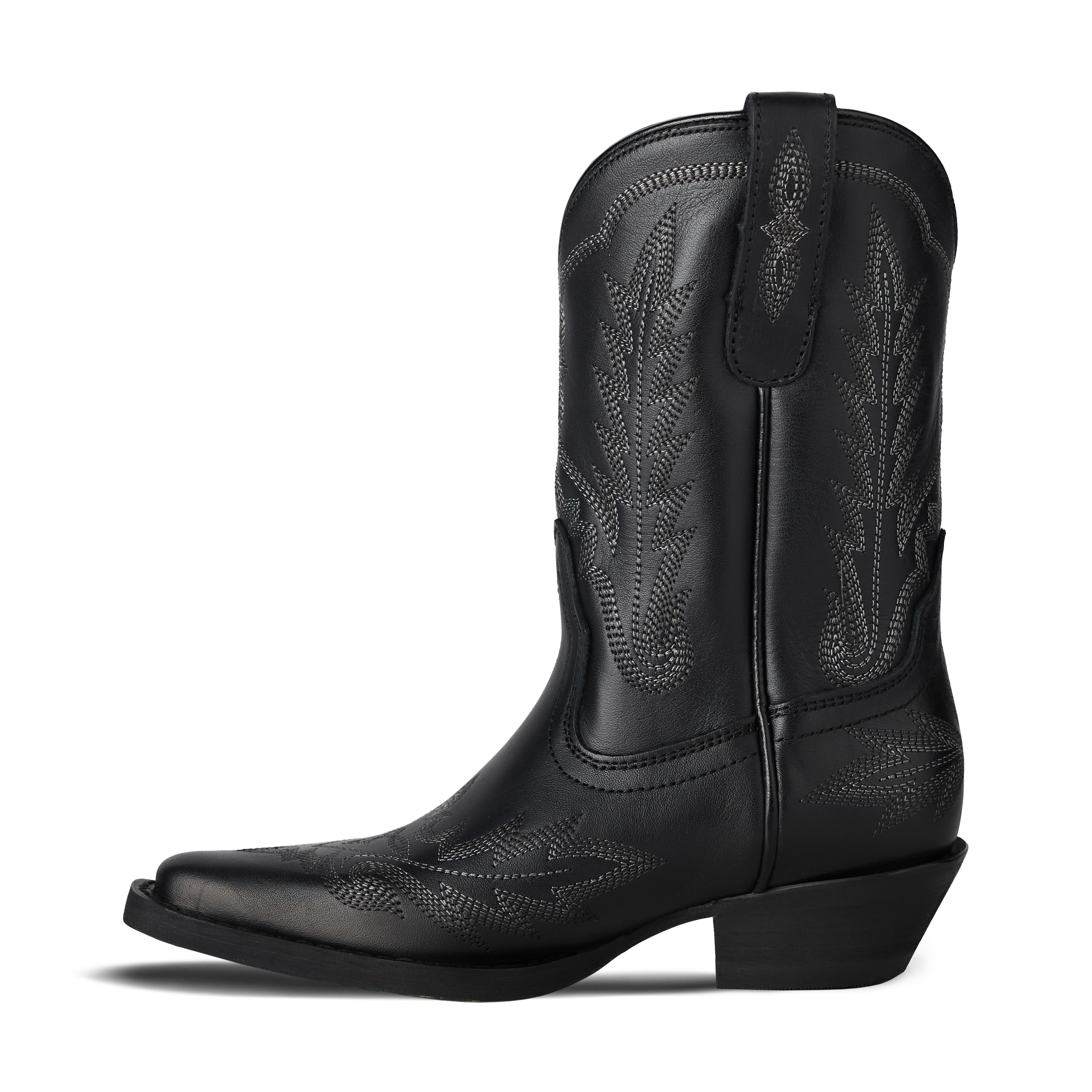 Black cowboy boot on a white background