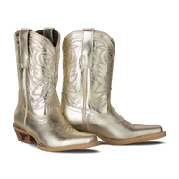 Pair of metallic gold cowboy boots on a white background