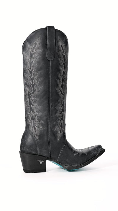 Off the Record Boot - Distressed Jet Black Ladies Boot Western Fashion by Lane