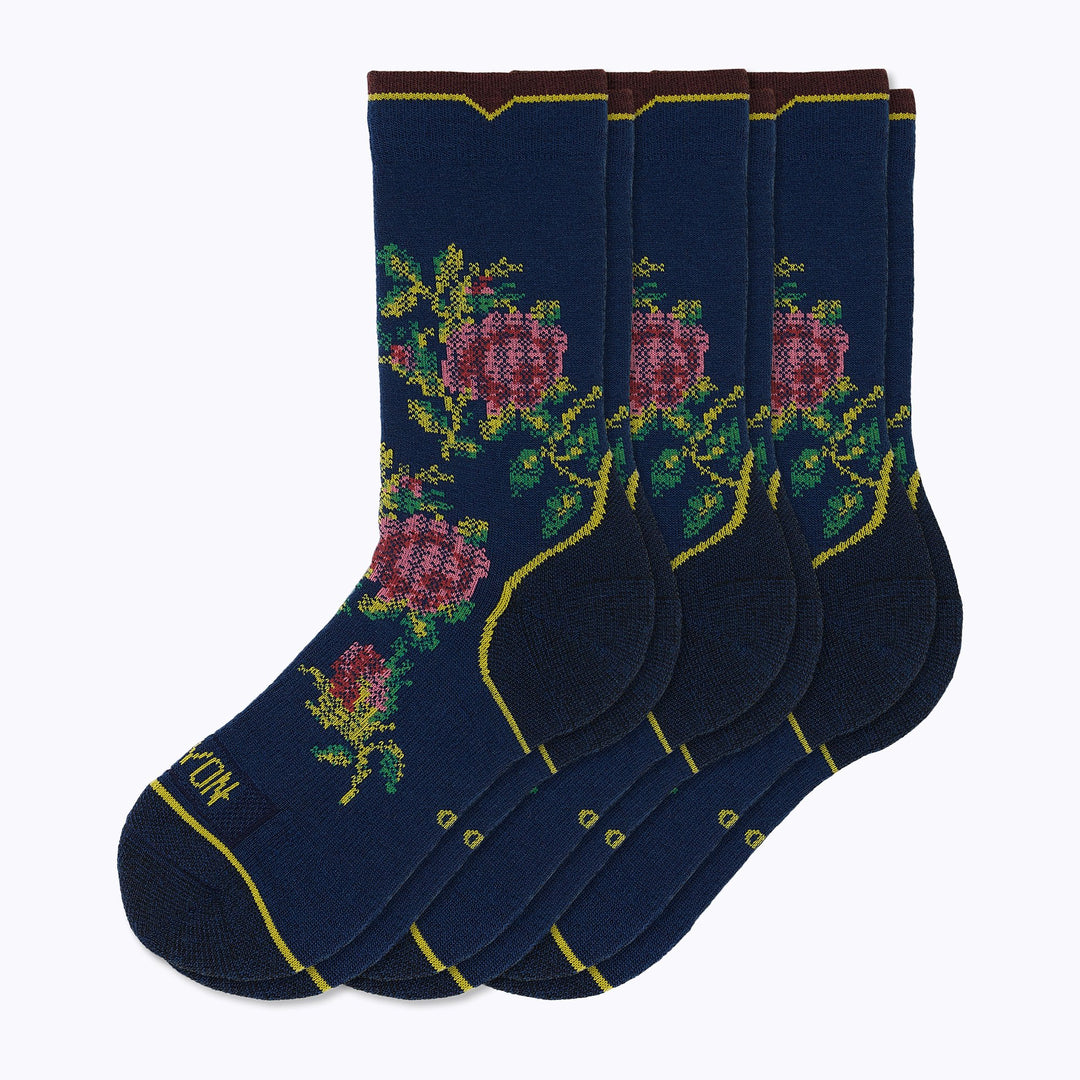 Floral Point 3 Pack Women's Crew Socks Navy Western Fashion by Lane