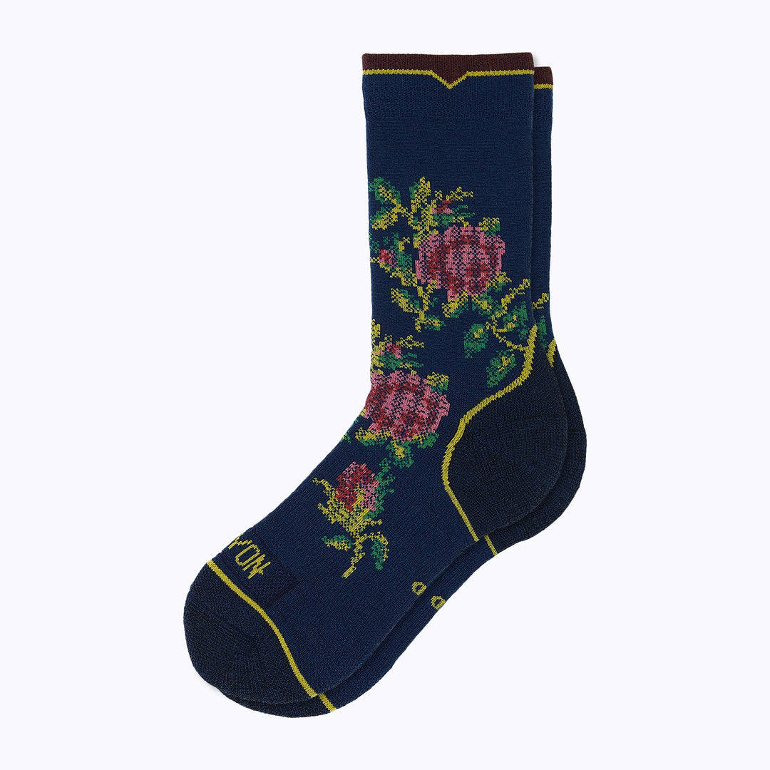 Floral Point Women's Crew Socks Navy Western Fashion by Lane