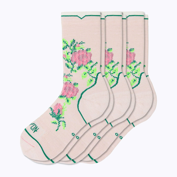 Floral Point 3 Pack Women's Crew Socks Blush Western Fashion by Lane
