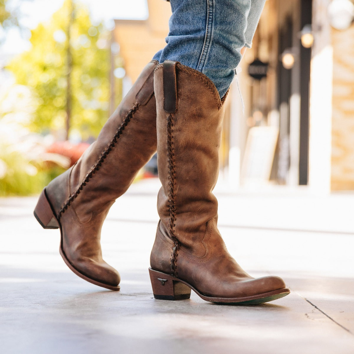 Ladies long clearance brown leather boots