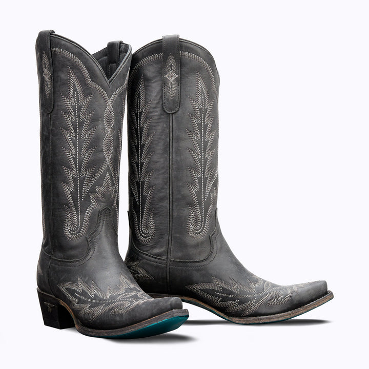 Lexington - Distressed Jet Black Ladies Boot  Western Fashion by Lane