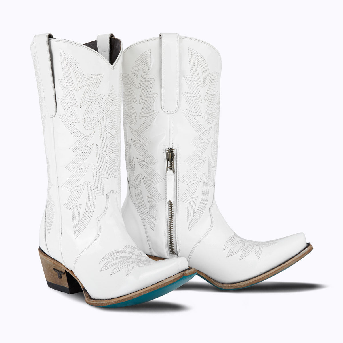 Lane Off The Record Midi Boots in White Patent Leather