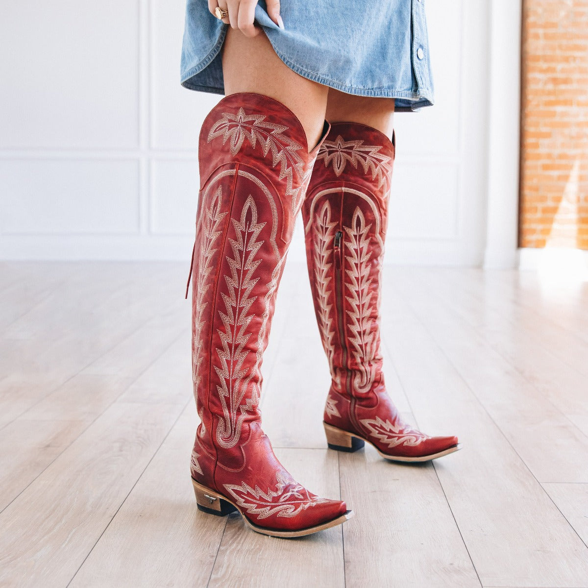 Lane Lexington Over The Knee Boots in Smoldering Ruby Red