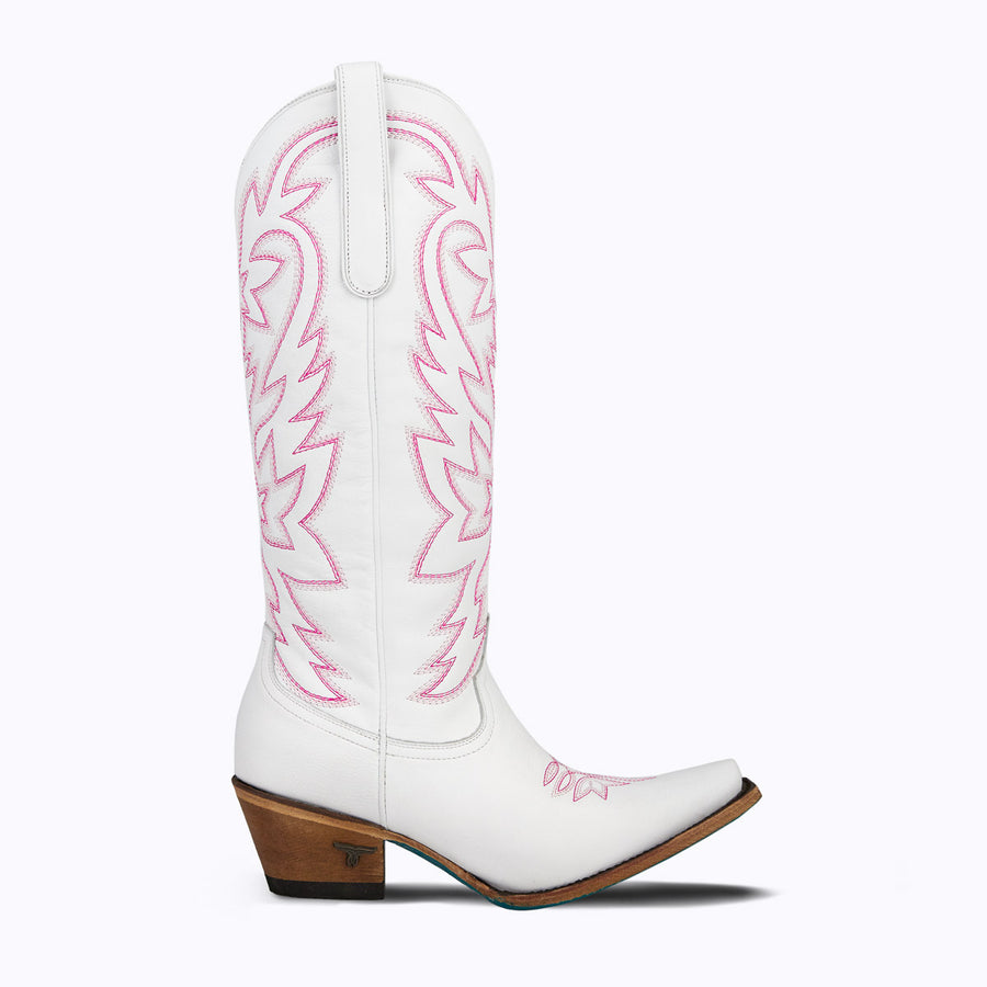 Smokeshow White and Pink Cowgirl Boots Snip Toe Tall Fashion Stitch ...